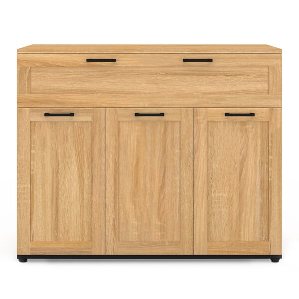 ID MARKET - Buffet 100 cm VITO 3 portes et 1 tiroir façon hêtre et poignées noires - large
