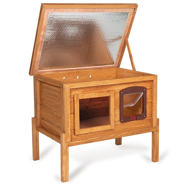 ID MARKET - Niche autochauffante en bois pour chat avec porte et fenêtre - large
