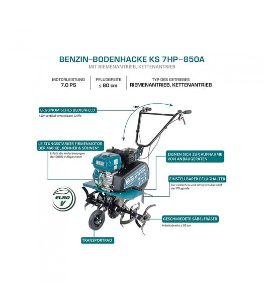 KONNER SOHNEN - Motobineuse thermique compacte 212cc, largeur de labourage 80 cm - Könner  Söhnen KS 7HP-850A - large