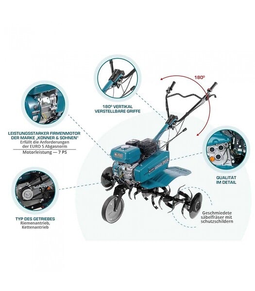 KONNER SOHNEN - Motoculteur thermique 212cc, 6 fraises, largeur de travail de 108 cm - Könner  Söhnen KS 7HP-950A - large