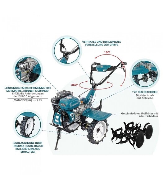 KONNER SOHNEN - Motoculteur à essence 212 cc 7 CV, largeur 108 cm, 2 vitesses avant/1 arrière - KS 7HP-1050G - large