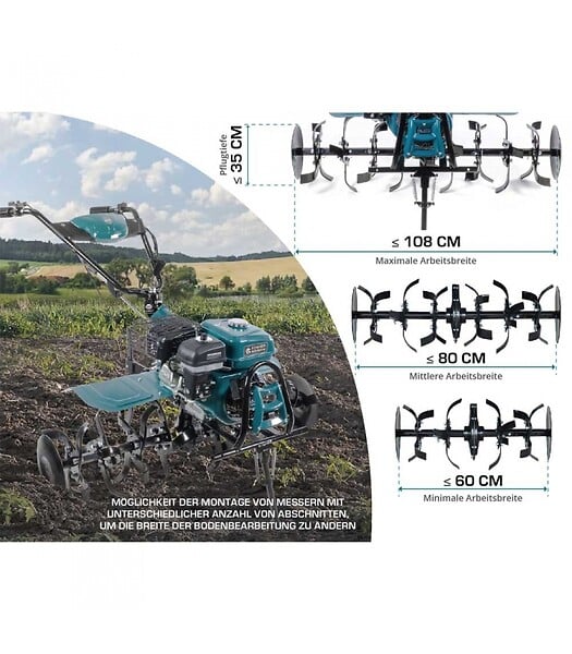KONNER SOHNEN - Motoculteur à essence 212 cc 7 CV, largeur 108 cm, 2 vitesses avant/1 arrière - KS 7HP-1050G - large