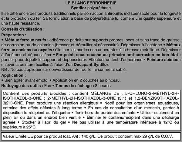 CENTRALE BRICO - Peinture ferronnerie extérieur Polyuréthane SYNTILOR blanc mat 0.375 l - large