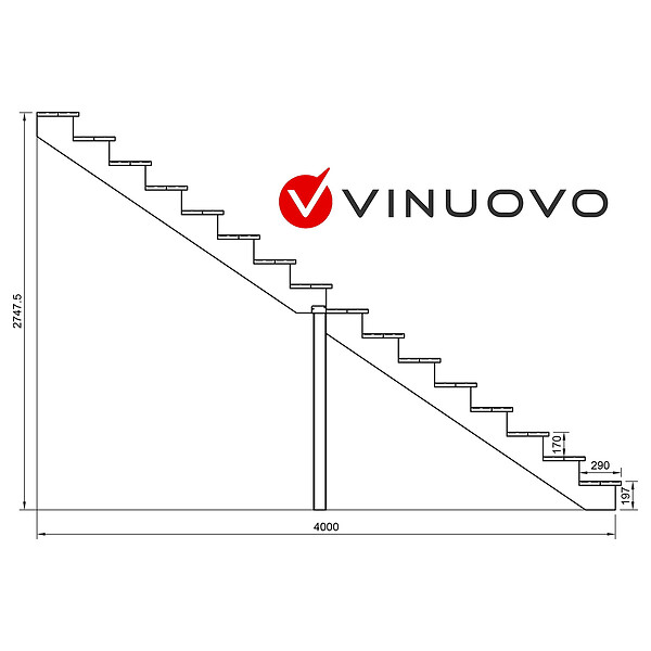 VINUOVO - BERLIN Escalier extérieur bois 16 marches H 275cm L-120cm fermé - large