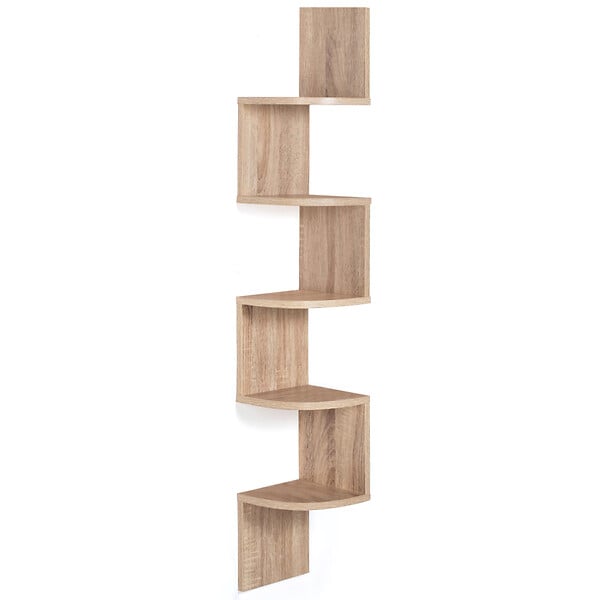 ID MARKET - Etagère murale d'angle ISA 5 niveaux façon hêtre - large