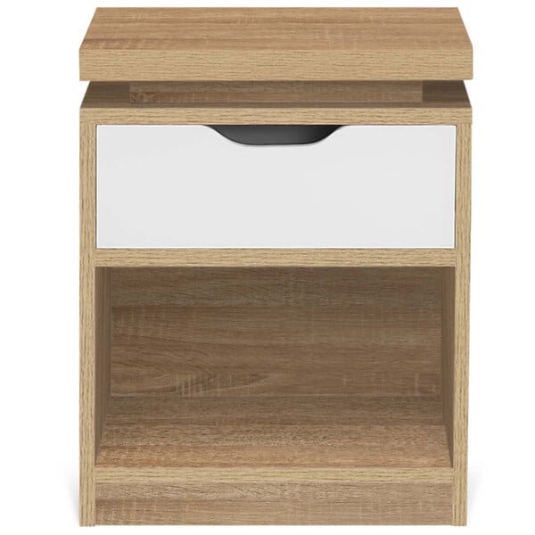 ID MARKET - Lot de 2 tables de chevet LUNA à LEDS 1 tiroir avec niche hêtre et blanc - large