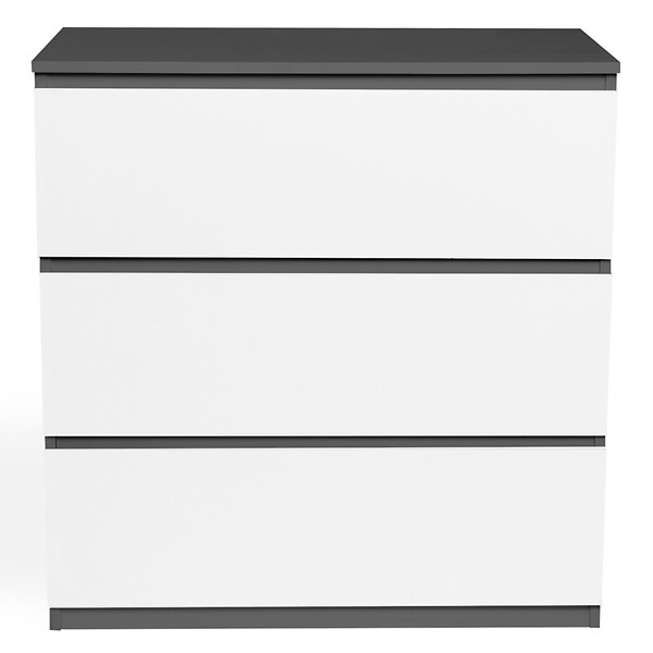 ID MARKET - Commode 3 tiroirs TOMI 78 cm bois gris et blanc - large