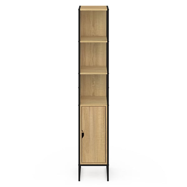 ID MARKET - Meuble colonne salle de bain DETROIT 1 porte avec miroir et étagères design industriel - large