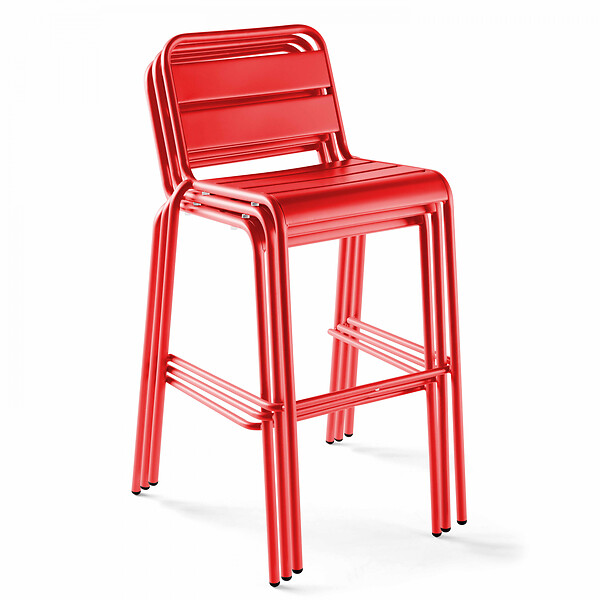 OVIALA - Chaise haute de jardin en métal rouge - Palavas - large