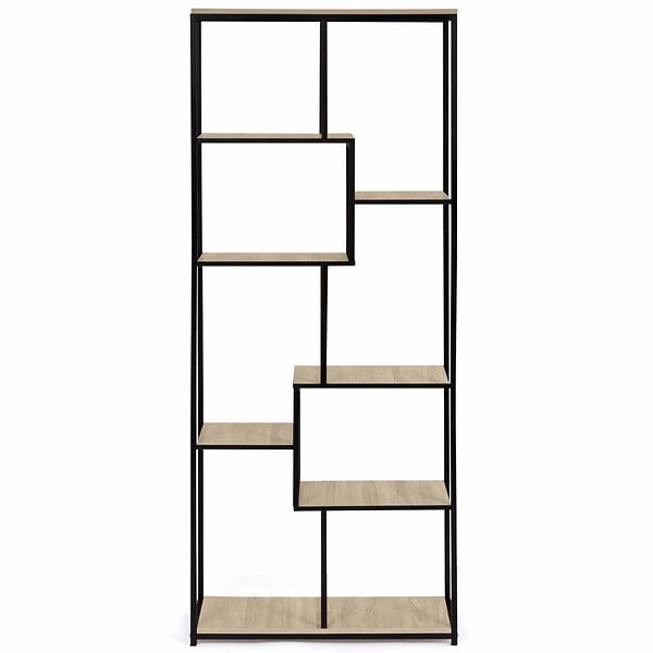ID MARKET - Etagère bibliothèque asymétrique 8 niveaux DETROIT design industriel 161 cm - large