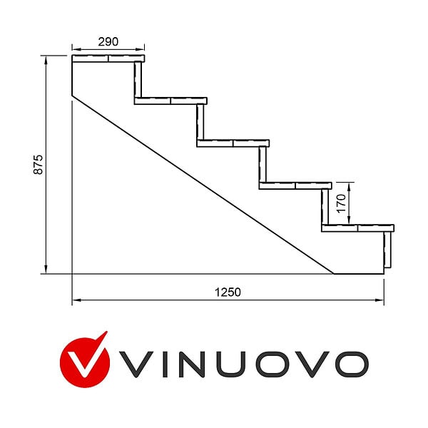 VINUOVO - BERLIN Escalier extérieur bois 5 marches H 88cm L-140cm - avec contre marche - large