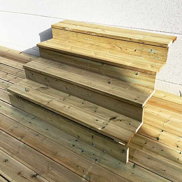 VINUOVO - BERLIN Escalier extérieur bois 4 marches H 71cm L-140cm - avec contre marche - large