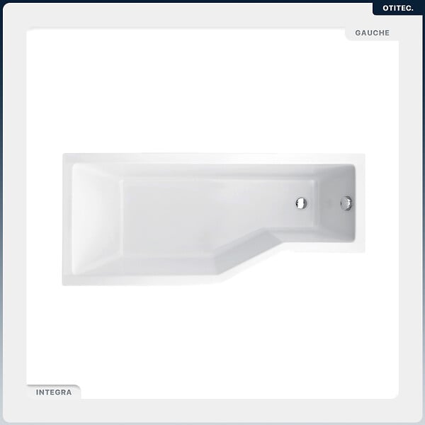 BESCO - Baignoire asymétrique - 150 x 75 cm - Gauche - avec Habillage - Pieds - Vidage Chrome - INTEGRA - large