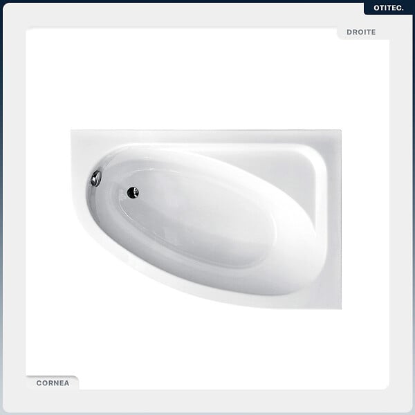 BESCO - Baignoire asymétrique - 140 x 80 cm - Droite - sans Habillage - avec Pieds - Vidage Chrome - CORNEA - large