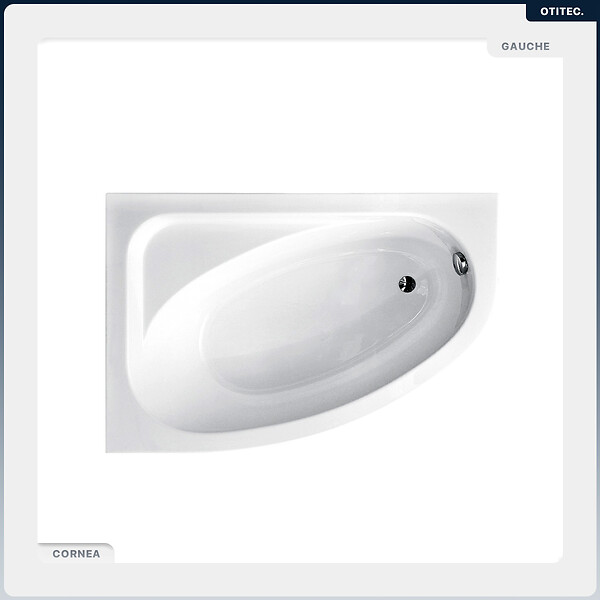 BESCO - Baignoire asymétrique - 140 x 80 cm - Gauche - avec Habillage - Pieds - Vidage Chrome - CORNEA - large