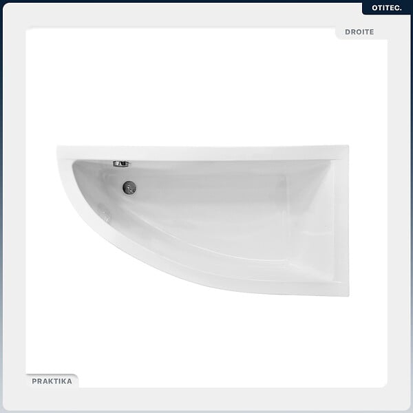 BESCO - Baignoire asymétrique - 140 x 70 cm - Droite - avec Tablier - Pieds - Vidage Chrome - PRAKTIKA - large