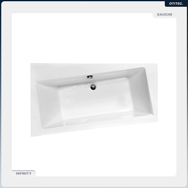 BESCO - Baignoire asymétrique - 160 x 100 cm - Gauche - avec Tablier Blanc - Pieds - Vidage Chrome - INFINITY - large