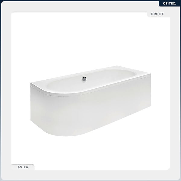 BESCO - Baignoire asymétrique - 170 x 75 cm - Droite - avec Tablier Blanc - Pieds - Vidage Chrome - AVITA - large