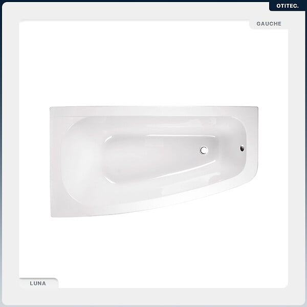 BESCO - Baignoire asymétrique - 150 x 80 cm - Gauche - avec Tablier - Pieds - Vidage Chrome - LUNA - large