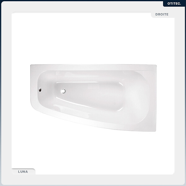 BESCO - Baignoire asymétrique - 150 x 80 cm - Droite - sans Habillage - avec Pieds - Vidage Chrome - LUNA - large
