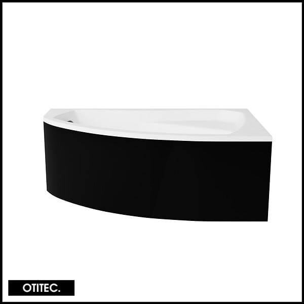 BESCO - Baignoire Asymétrique avec Tablier Noir - 130 x 85 cm - ARELA - DROITE - avec Repose Tête OFFERT - large