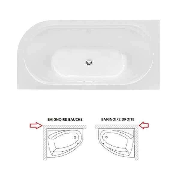 BESCO - Baignoire d'angle Noir et Blanc 170 x 75 cm + Siphon Graphite et Vidage inclus + Repose tête  -  AVITA S CLASSE - DROITE - large