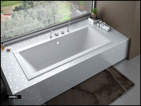 OTITEC - Baignoire Droite sans Tablier - 170 x 75 cm - QUADRO SANS TABLIER - REPOSE-TÊTE OFFERT - large