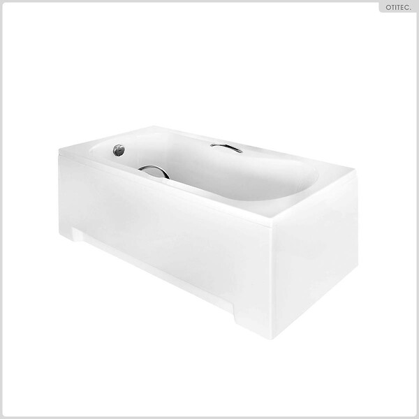 BESCO - Baignoire rectangulaire - 170 x 70 cm - avec Tablier Blanc - Pieds - Poignées - Vidage Chrome - ARIA PLUS - large