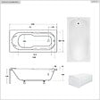 BESCO - Baignoire rectangulaire - 150 x 70 cm - sans Habillage - avec Pieds - Repose-tête - Vidage Chrome - BONA - vignette