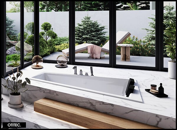 BESCO - Baignoire Asymétrique sans Tablier - 180 x 125 cm - INTIMA DUO SANS TABLIER- DROITE - 2 REPOSE-TÊTES OFFERTS - large