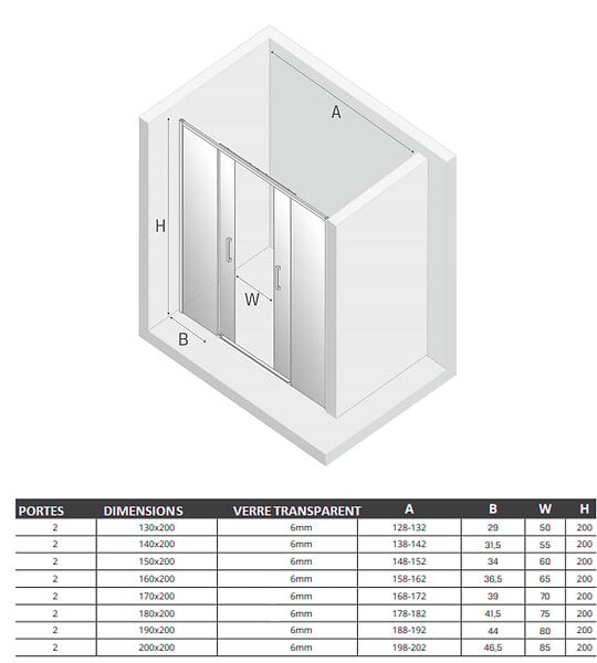 OTITEC - Porte de douche doré 190 cm, coulissante, 4 volets  KAPRI GOLD - large