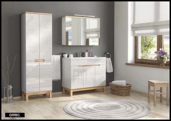 OTITEC - Meuble sous vasque de 100 cm - Blanc - 3 portes - BALI WHITE - large