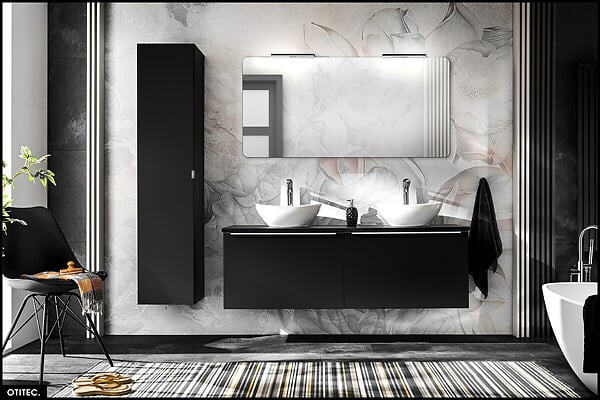OTITEC - Colonne de salle de bain - 35 x 160 cm - 1 porte - 2 tiroirs - BOLD BLACK - large