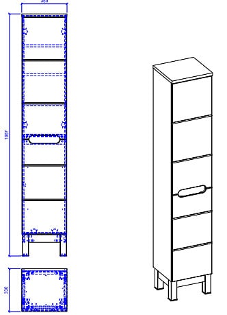 OTITEC - Colonne de salle de bain de 187 cm - Blanc - 2 portes - BALI - large