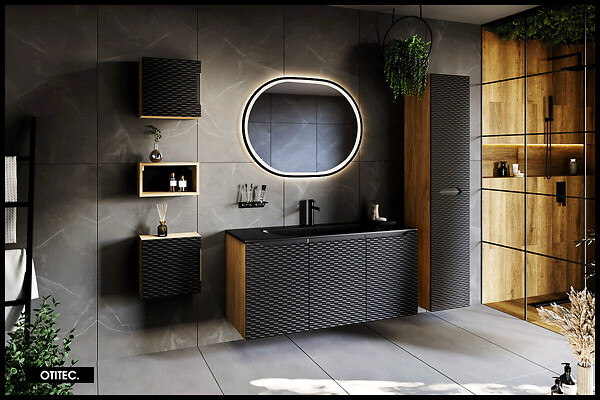 OTITEC - Colonne de salle de bain - 170 cm - Noir - 2 portes - SEA - large