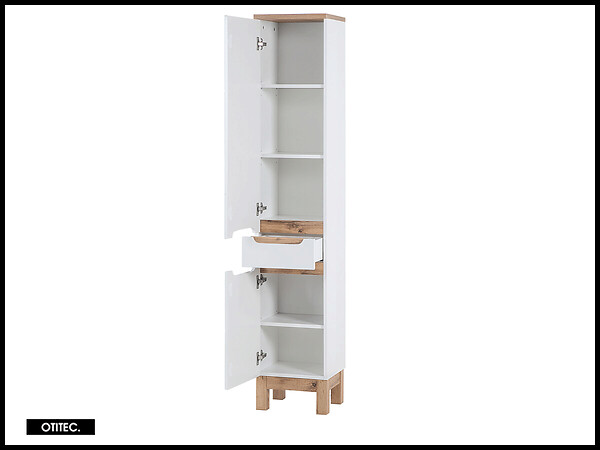OTITEC - Colonne de salle de bain de 187 cm - Blanc - 2 portes et 1 tiroir - BALI - large