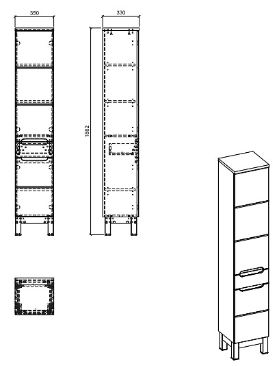 OTITEC - Colonne de salle de bain de 187 cm - Blanc - 2 portes et 1 tiroir - BALI - large