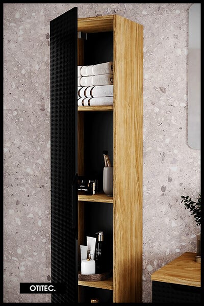 OTITEC - Colonne de salle de bain - 170 cm - Noir - 1 porte - SETTA - large