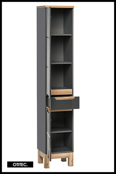 OTITEC - Colonne de salle de bain de 187 cm - Gris - 2 portes et 1 tiroir - BALI - large