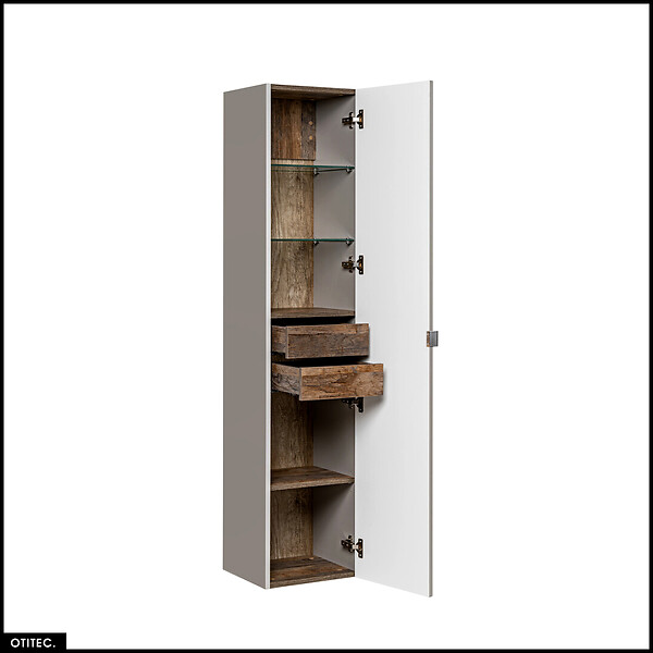 OTITEC - Colonne de salle de bain - 35 x 160 cm - 1 porte - 2 tiroirs - BOLD TAUPE - large