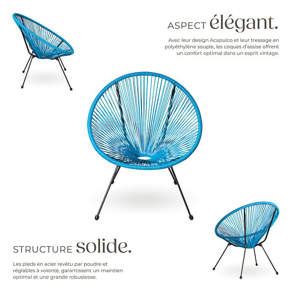 TECTAKE - Lot de 2 chaises de jardin Santana bleu - large
