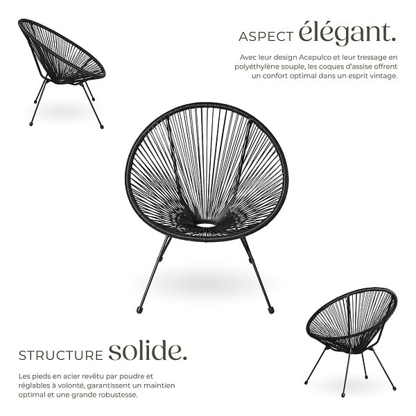 TECTAKE - Lot de 2 chaises de jardin Santana noir - large