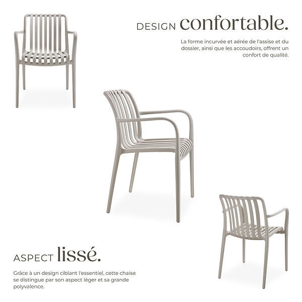 TECTAKE - Chaises de jardin ALCUDIA empilables et résistantes aux intempéries taupe - large