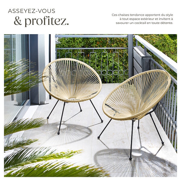 TECTAKE - Lot de 2 chaises de jardin Santana beige - large