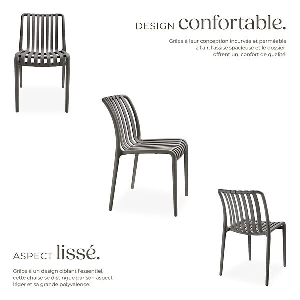 TECTAKE - Chaises de jardin ALCUDIA résistantes aux intempéries et empilables gris anthracite - large