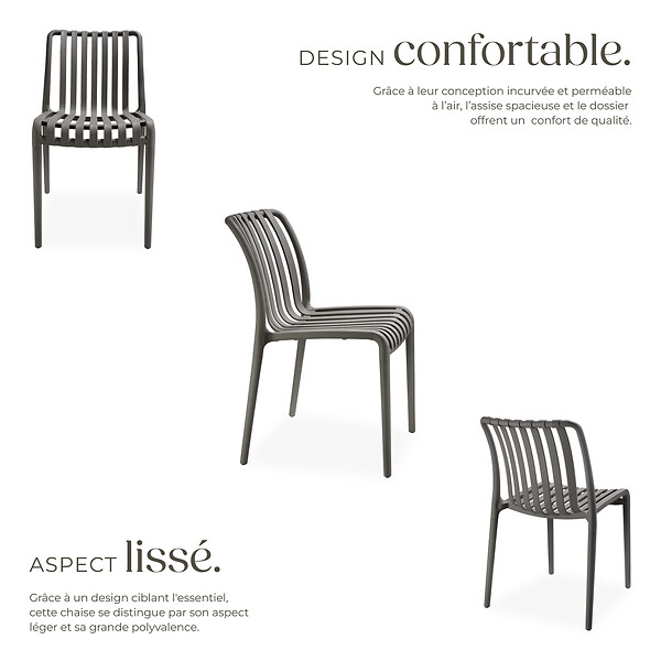 TECTAKE - Chaises de jardin ALCUDIA résistantes aux intempéries et empilables gris anthracite - large