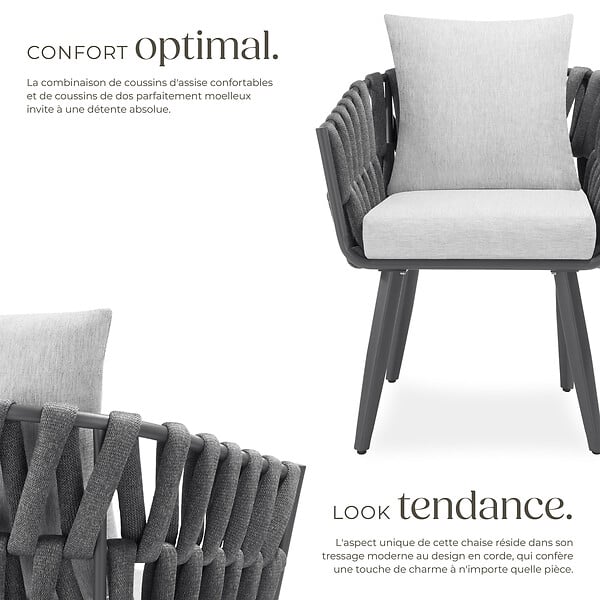 TECTAKE - Chaise au motif cordé avec structure en aluminium résistant aux intempéries et aux UV gris - large