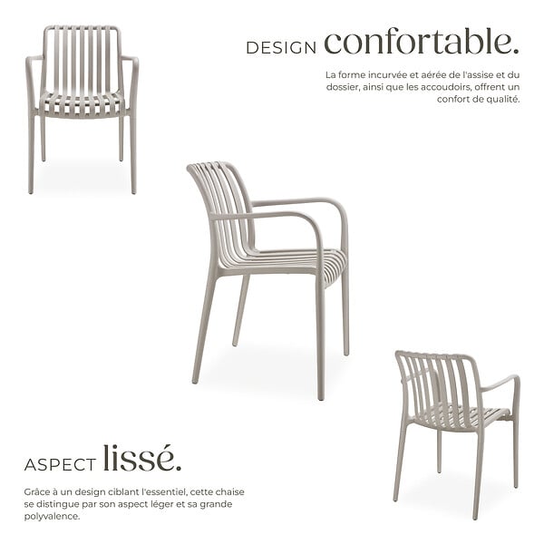 TECTAKE - Chaises de jardin ALCUDIA empilables et résistantes aux intempéries taupe - large