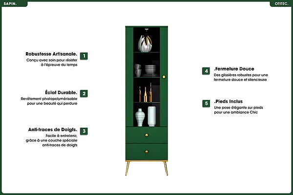 OTITEC - Armoire Vitrine - H.190 x L.55 x P.40 cm - SAPIN - large