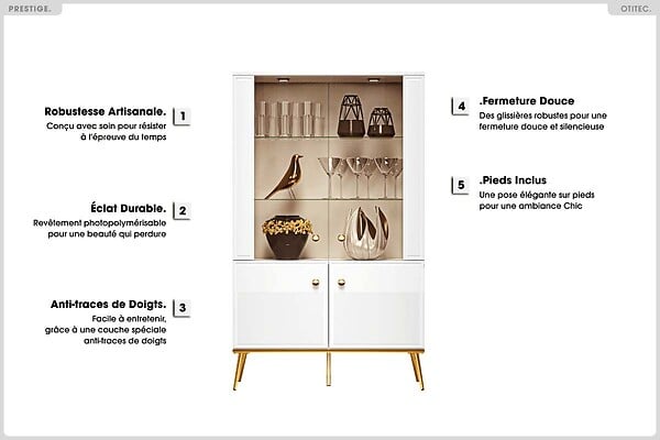 OTITEC - Armoire Vitrine - H.150 x L.92 x P.40 cm - PRESTIGE - large